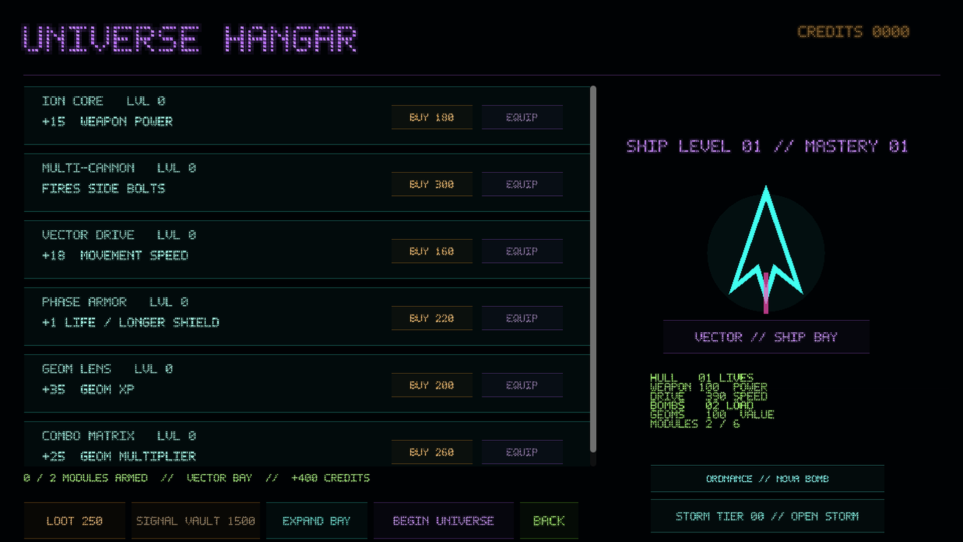 Universe Hangar module and ship upgrade interface